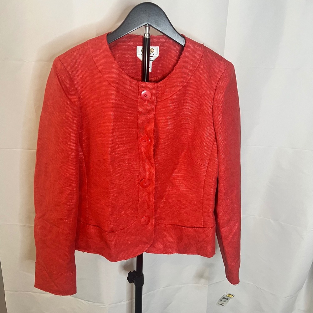 Talbots‎ Petites Red Floral Jacquard Italian Fabric Blazer Jacket Size 8P NEW